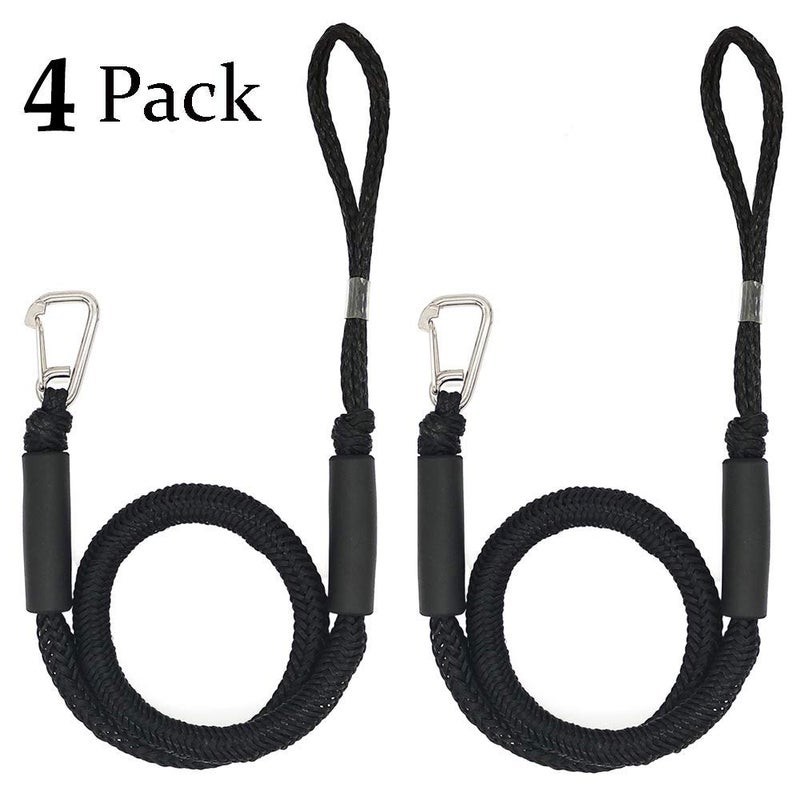 AQINGR Bungee Dock Lines for Boats Bungee Dock Lines Shock Bungee Docking Rope Stretchable Mooring Rope with Stainless Steel Clip 4 Pack Black - Image 2
